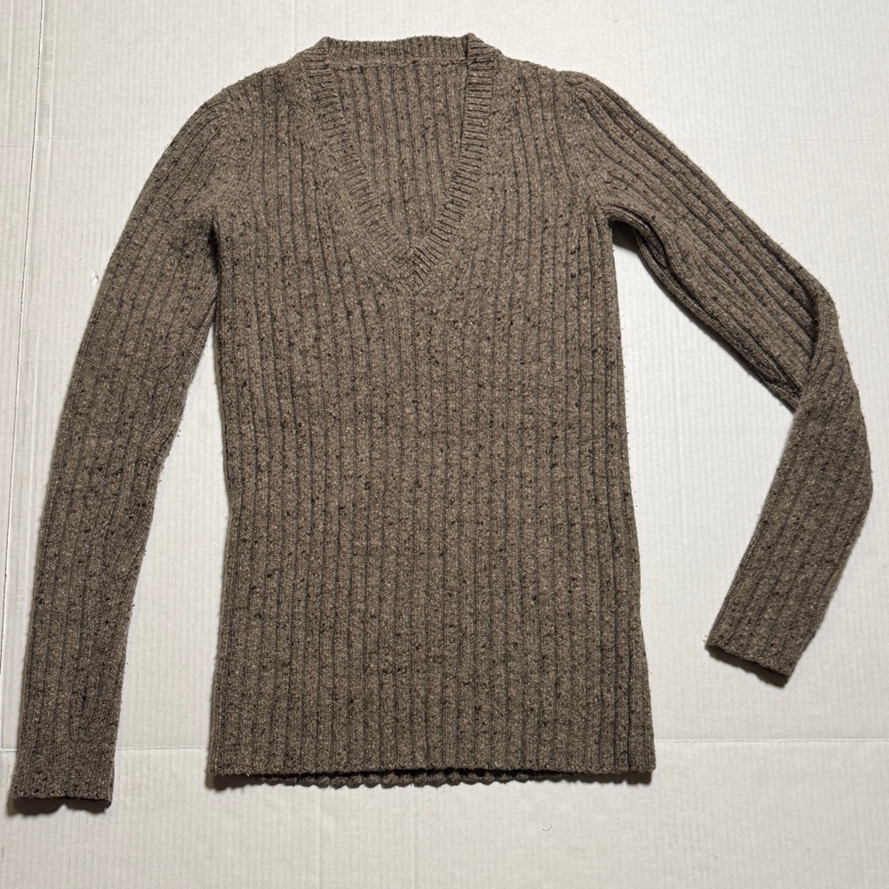MARC JACOBS Y2K 100% Cashmere Brown Ribbed V-Neck Sweater X-Long Torso Sleeve M?
